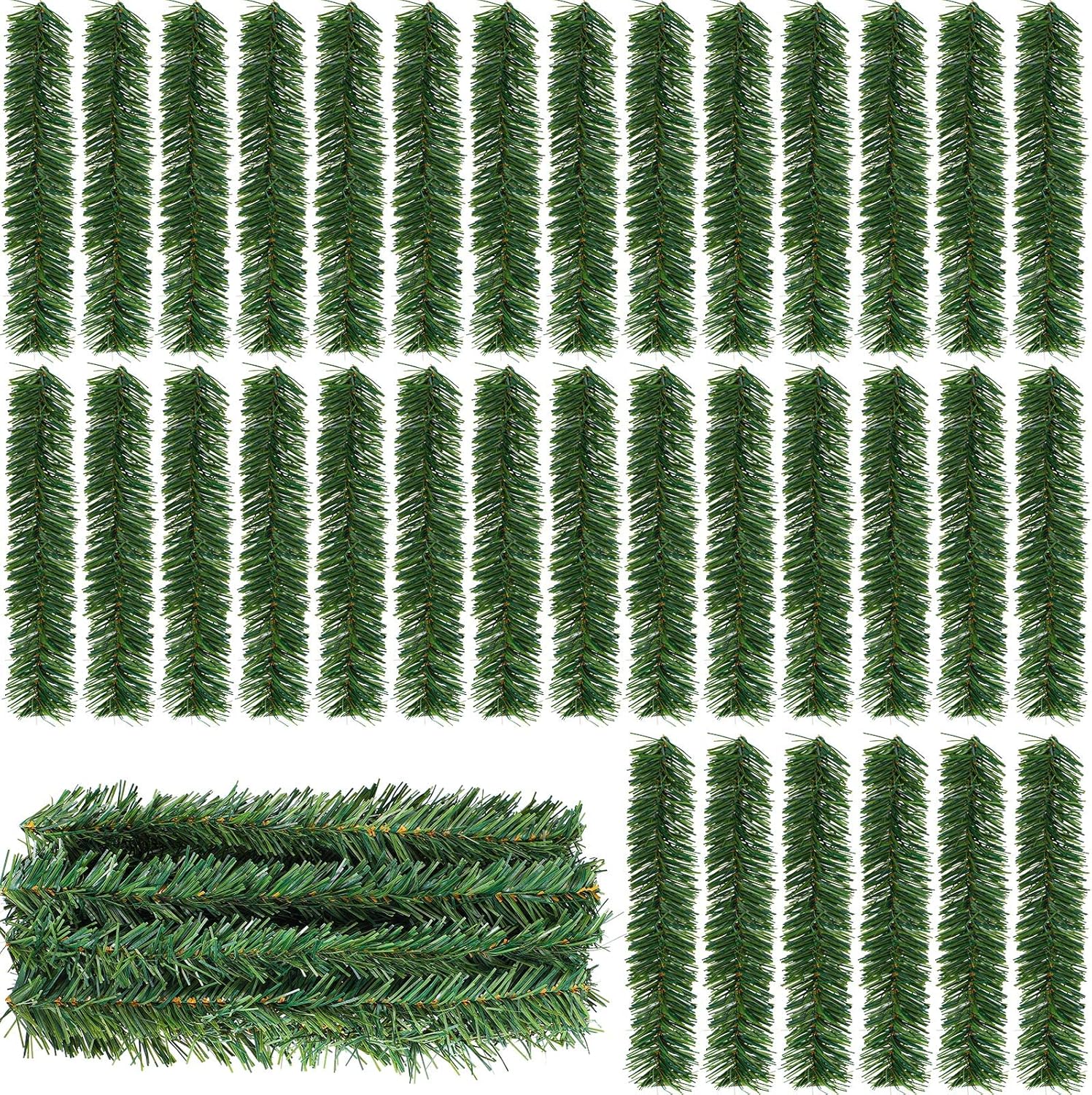 Jexine 96 Pcs Christmas Garland Ties 12 Inch Artificial Pine Needles Green Twist Ties for Banister Christmas Tree Branches Decoration Faux Pine Garland Greenery for Xmas Craft Gift Wrapping(Classic)