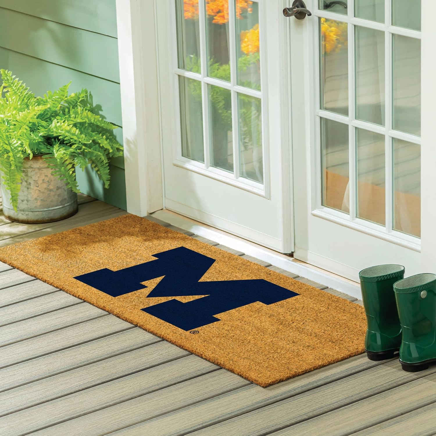Team Sports America NCAA University of Michigan Coir Doormat 60"x24", Officially Licensed Team Logo, Extra Large Front Door Mat, Non-Slip Entrance Rug, Welcome Mat for Double Doors Porch Patio