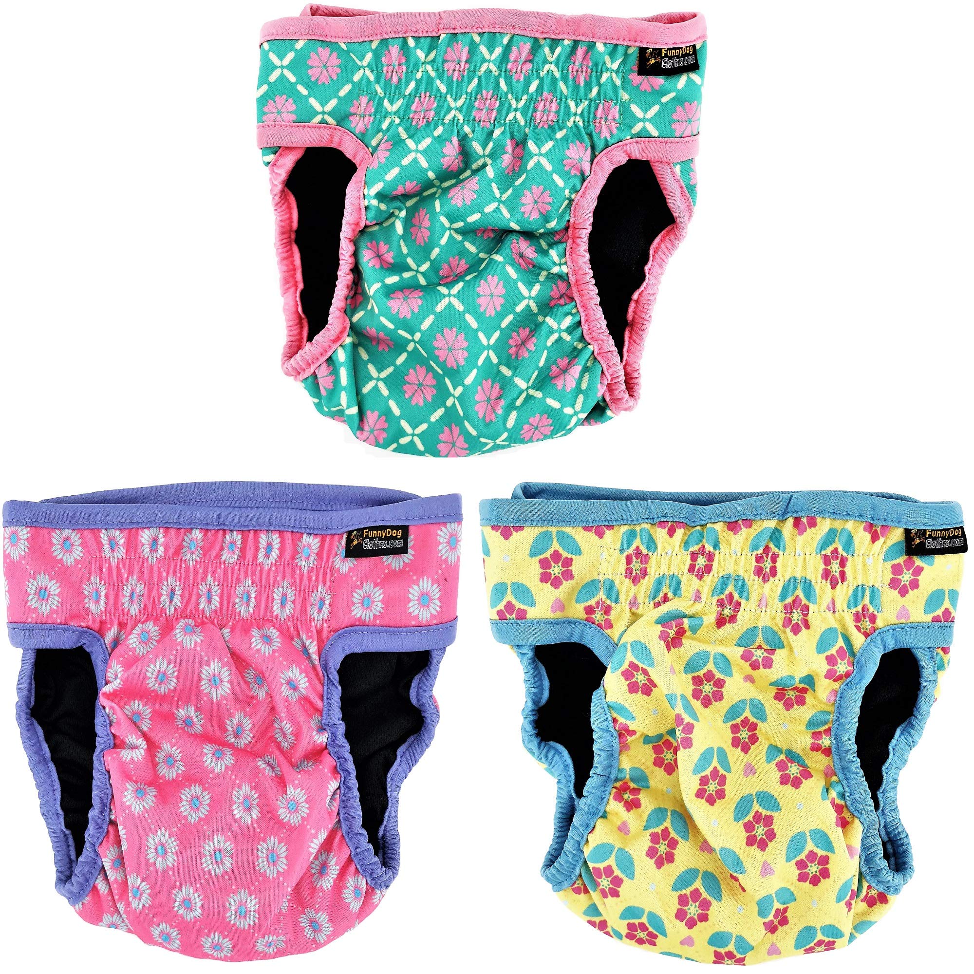 Opakowanie 6 pieluch dla kobiet z 4 warstwami chłonnych wkładek, majtki dla kota, wodoodporne, szczelne, nadające się do prania (L: talia 50-66 cm, opakowanie 6 wzorów)