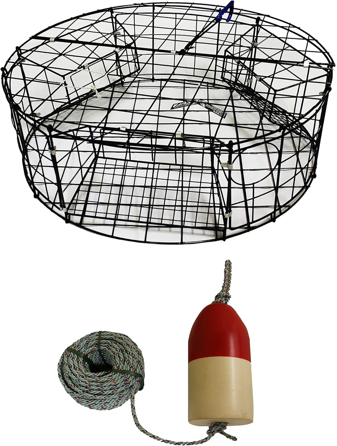 KUFA Vinyl Coated Round Crab Trap, 1/4" x 100' Lead Rope and 6"x14" Red/White Float Combo (CT110+LQ1+F13RW)