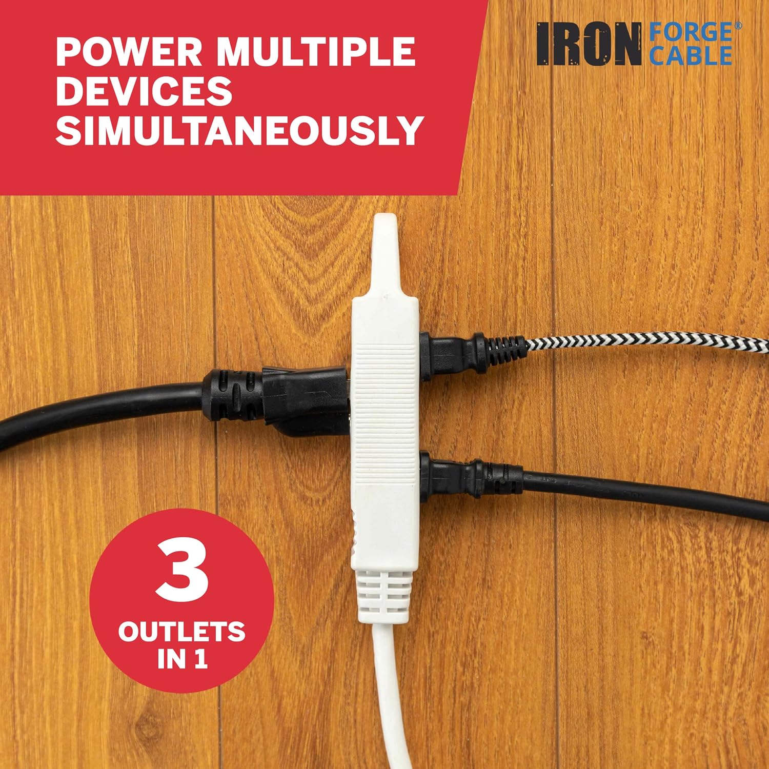 Iron Forge Cable 6 Ft 3 Outlets White Extension Cord with Inline Switch On/Off, 16/3 SJTW 3 Prong with Hook for Hanging -10 AMP Cord - ETL Listed