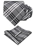 Silk Stripe Plaid Tie and Pocket Square with Tie Clip Sets for Men