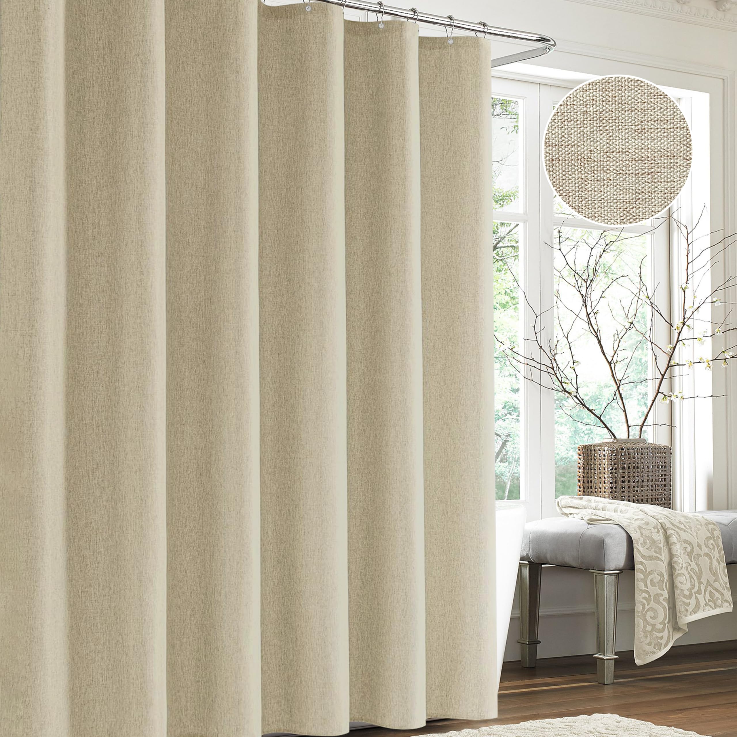 VANZAVANZU Tenda da Doccia per Stanza Bagnata con Ganci in Metallo Tessuto in Lino, Resistente, Impermeabile - 182 x 214 cm (Tortora)