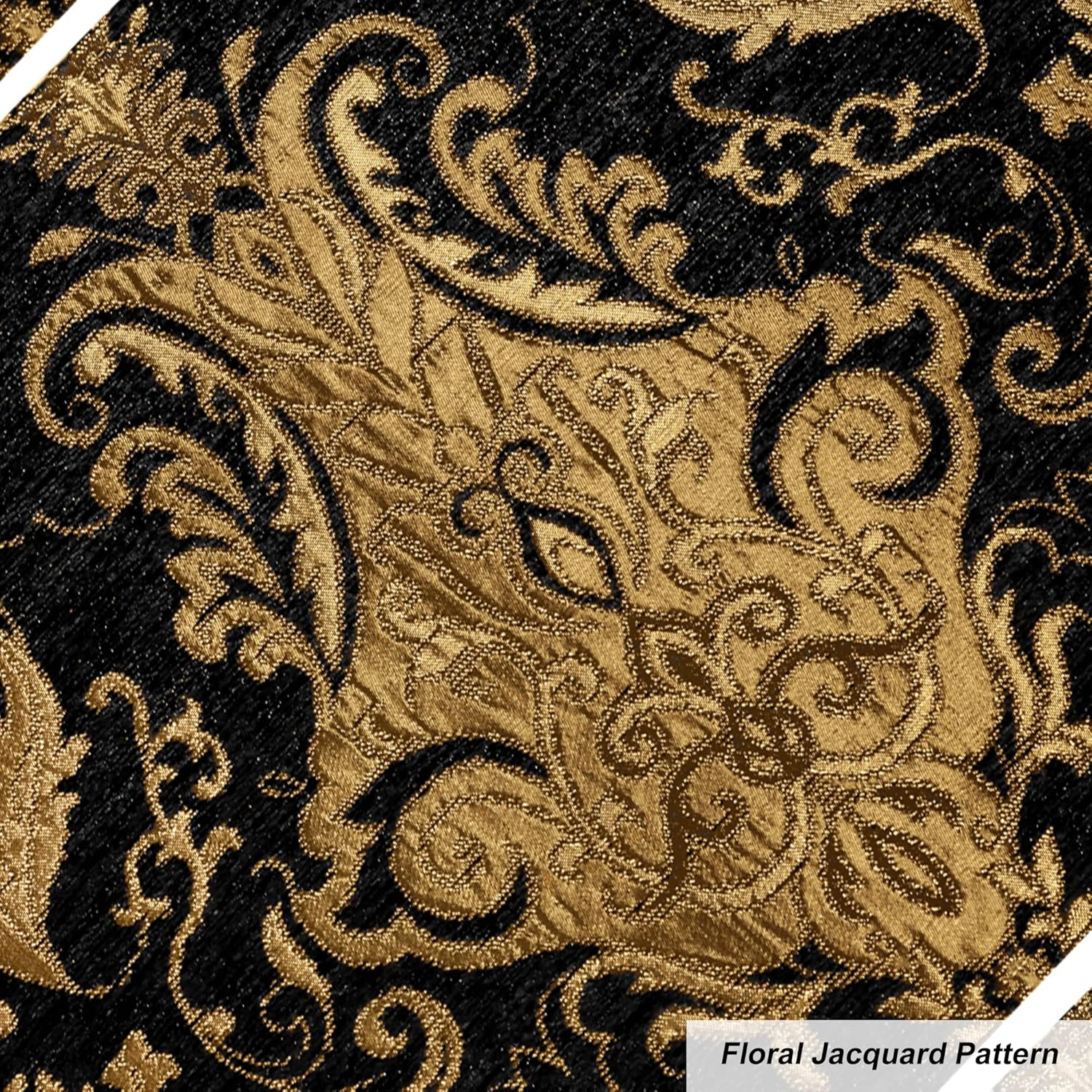 Loom and Mill Luxury Chenille Placemats Set of 6, Classic Damask Jacquard Table Place Mats for Dining Table Kitchen Halloween Holiday Banquet Decoration, Double-Layer Dining Table Mats(12"x18", Black)