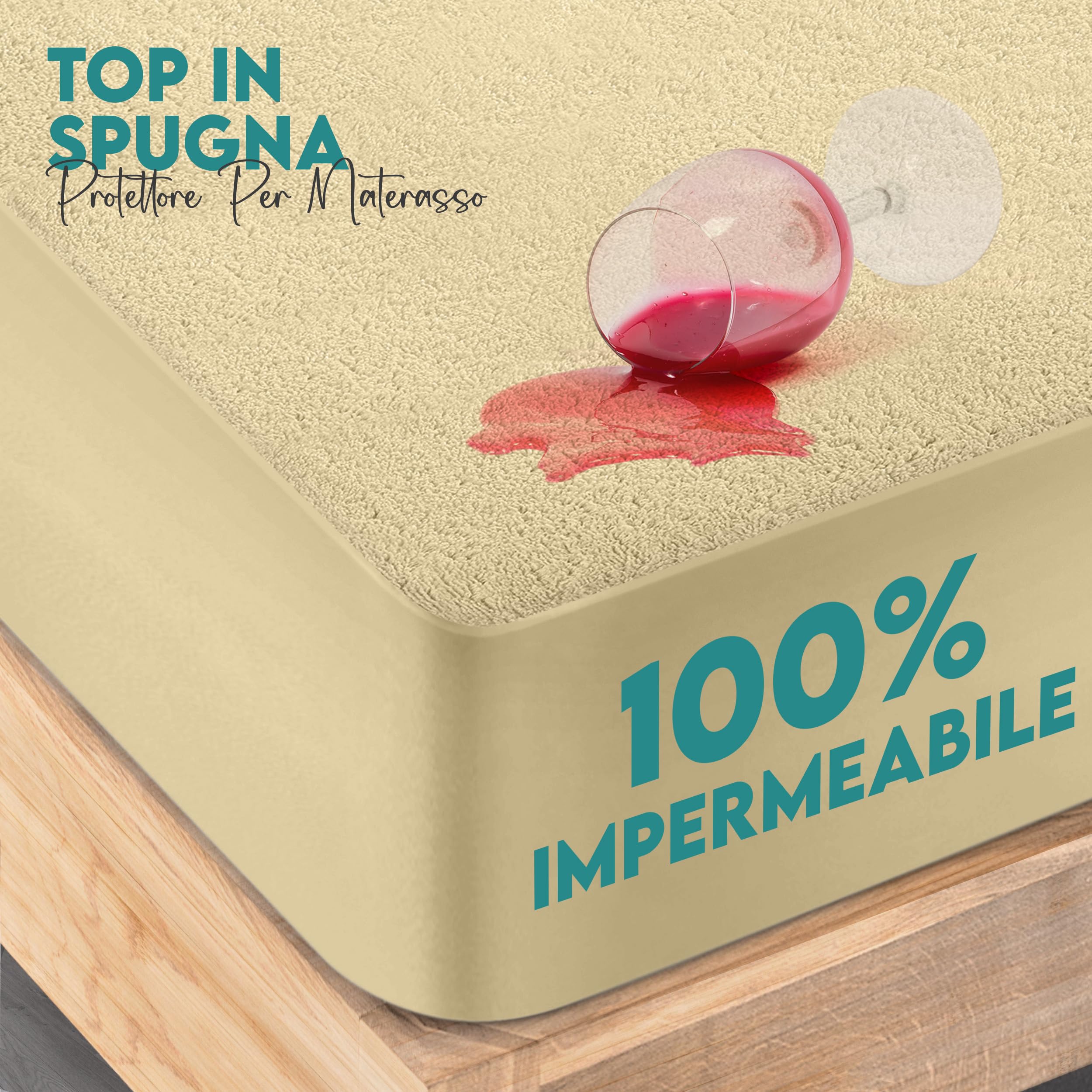 Utopia Bedding Coprimaterasso Singolo Impermeabile 135 x 190 x 40 cm, Certificato OEKO-TEX, Proteggi Materasso, Traspirante, Lavabile, Stile Montato Tutto Intorno Elastico Beige