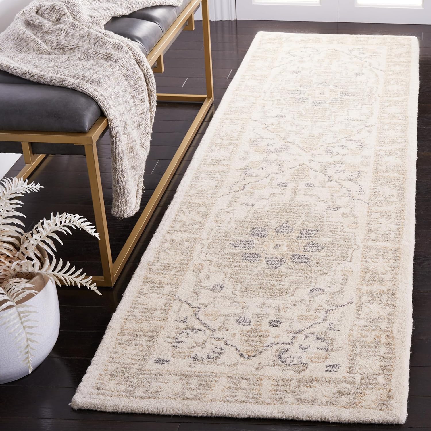 SAFAVIEH Metro Collection Runner Rug - 2'3" x 8', Ivory & Beige, Handmade Oriental Medallion Wool, Ideal for High Traffic Areas in Living Room, Bedroom (MET617A)