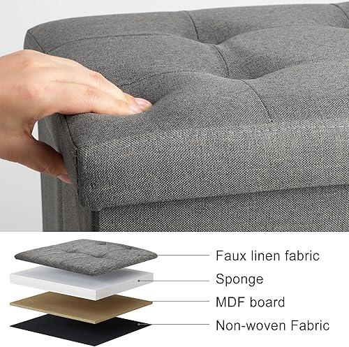 Miniatura 22 de LotFancy Otomana de almacenamiento, taburete plegable para reposapiés, banco pequeño de cuero de 13 x 12 x 12 pulgadas con almacenamiento, soporta