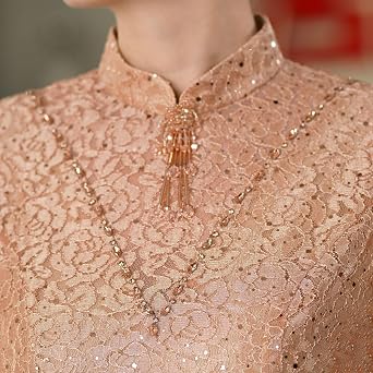 HEARTTOUCH Women's Sequin Lace Cheongsam Elegant Traditional Chinese Qipao Summer Dress for Evening Party/Wedding Events