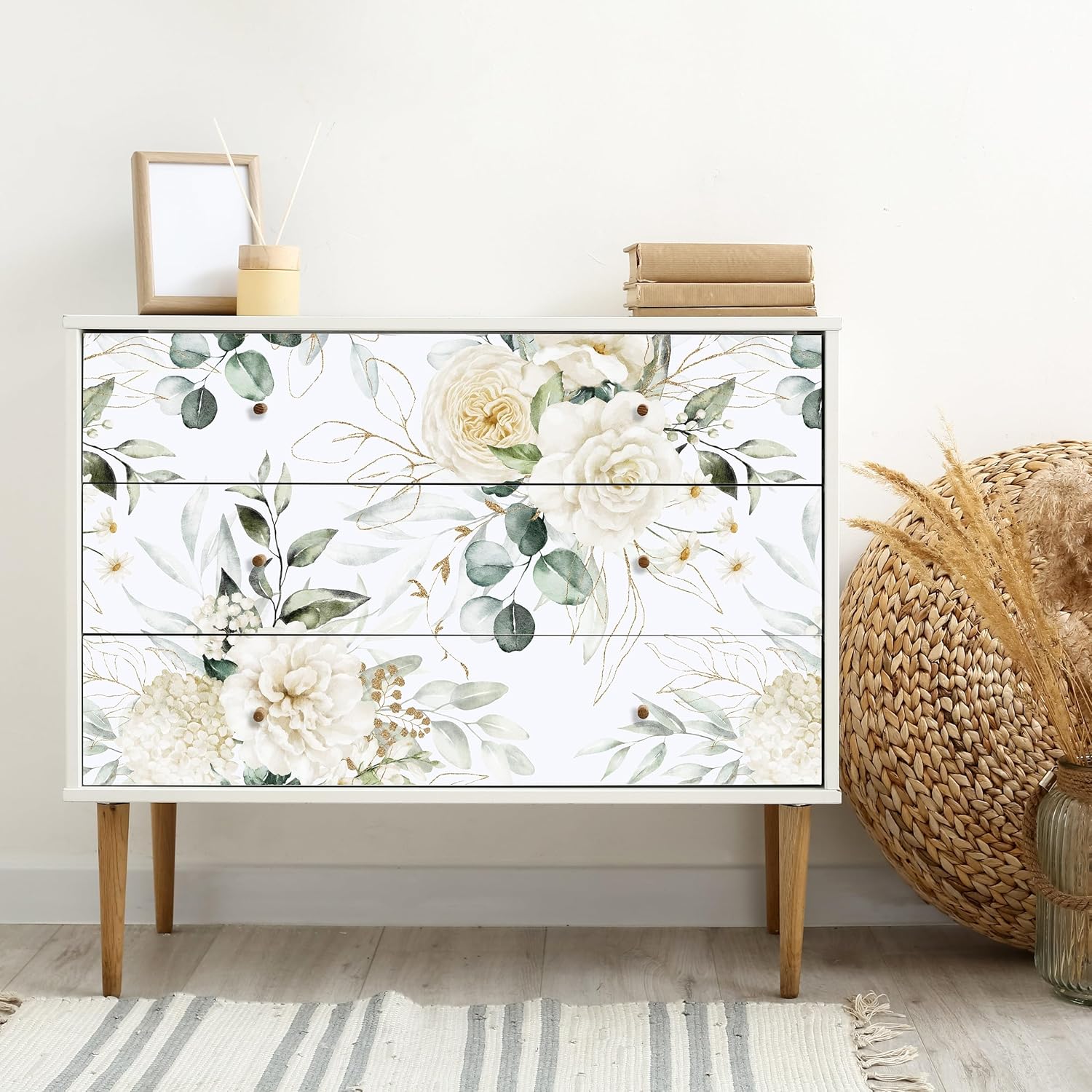 Peony Floral Peel and Stick Wallpaper 17.7"x160" Self Adhesive White Floral Wallpaper for Bedroom Wall Mural Botanical Wall Paper Removable Prepasted Flower Contact Paper for Shelves Drawers