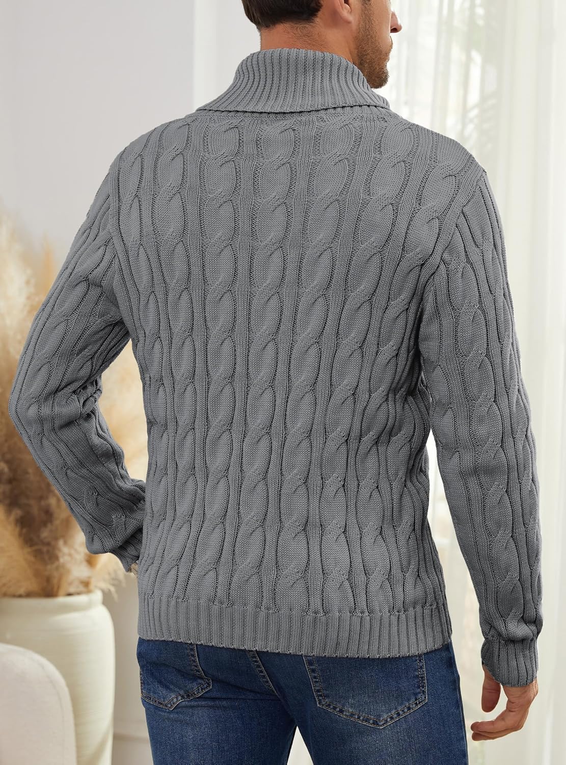 Arcciit Men's Casual Knit Fisherman Sweaters Fall Winter Sweater V-Neck Cable Pullover Warm Knit Sweater for Men - Image 4