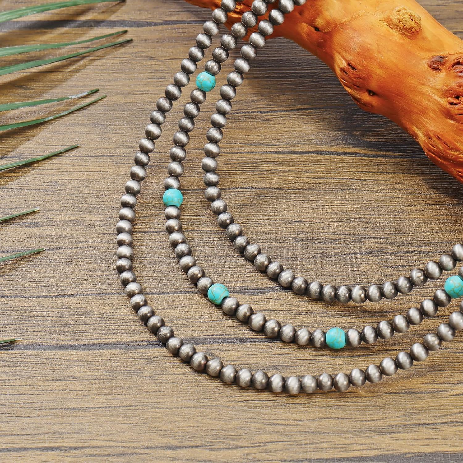 Bocar 3 pcs Navajo Pearl Beads Collar Necklace Set Turquoise Handmade Necklaces Jewelry for Women Gift (NK-10773)