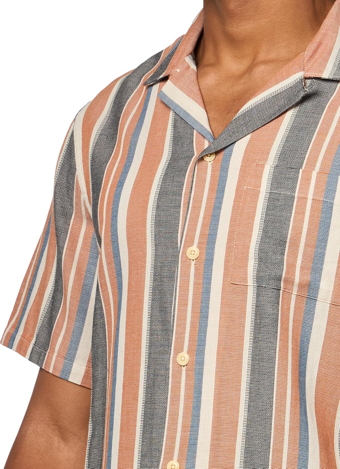 Lucky Brand Mens Striped Short Sleeve Camp Collar Shirt - Image 3