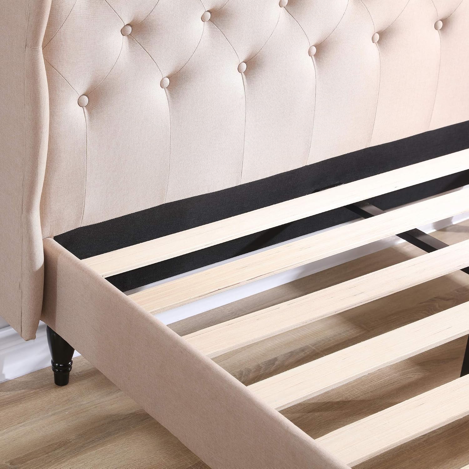 Classic Brands Brighton Upholstered Platform Bed | Headboard and Metal Frame with Wood Slat Support, Queen, Linen