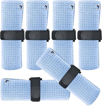 6 Pack Microfiber Golf Towel 13" X 13" with Carabiner Clip, Microfiber Cleaning Cloth,Waffle Pattern Blue, 13" X 13"