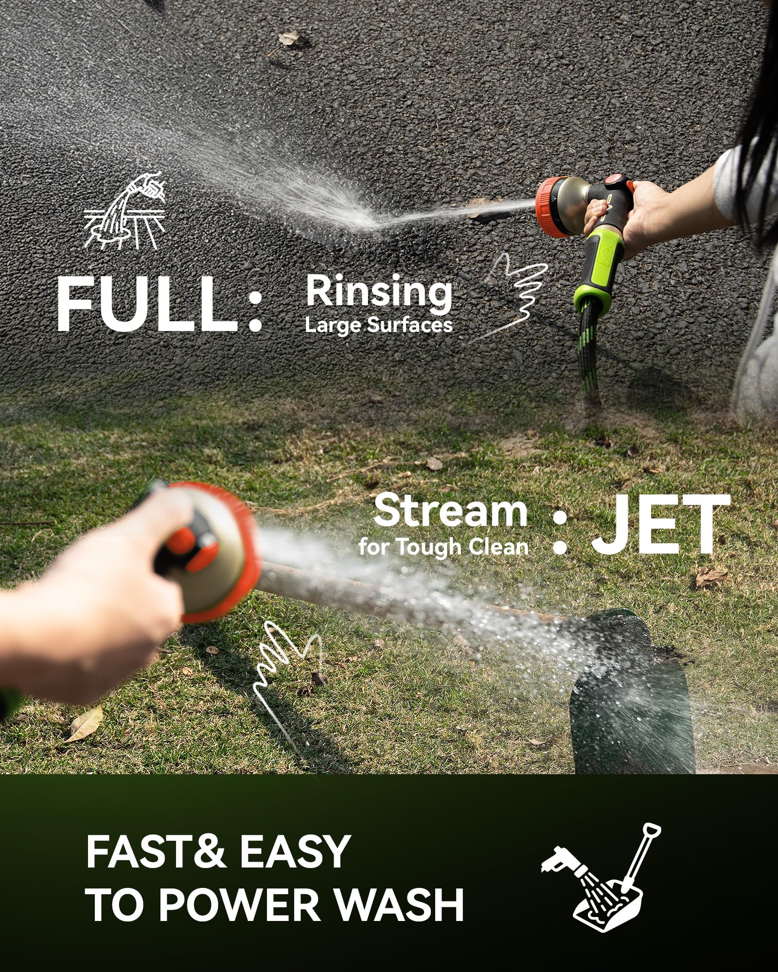 Pistola de Riego, Pistola de Agua para Jardín, 8 Modos Pulverizar Ajustable Pistola de Agua, para Limpieza de Automóvil/Riego del Césped, Baño de Mascotas,Limpieza de Jardines-Aceras