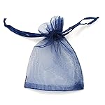 ATCG 50pcs 8x12 Inches Large Drawstring Sheer Organza Bags Decoration Festival Wedding Party Favor Makeup Pouches (Navy Blue)