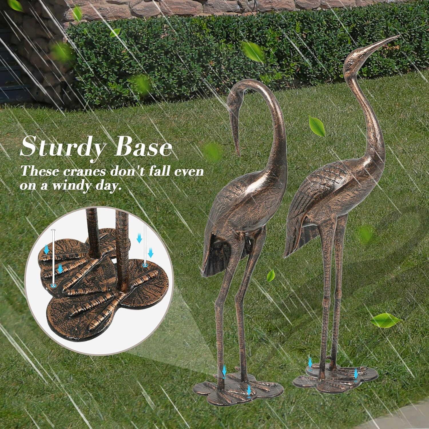 HOMEFUN Crane Statue for Outdoor, Garden Cast Aluminum Sandhill Crane Sculpture Dust Weather Resistant Set of 2, Antique Bronze : Patio, Lawn & Garden