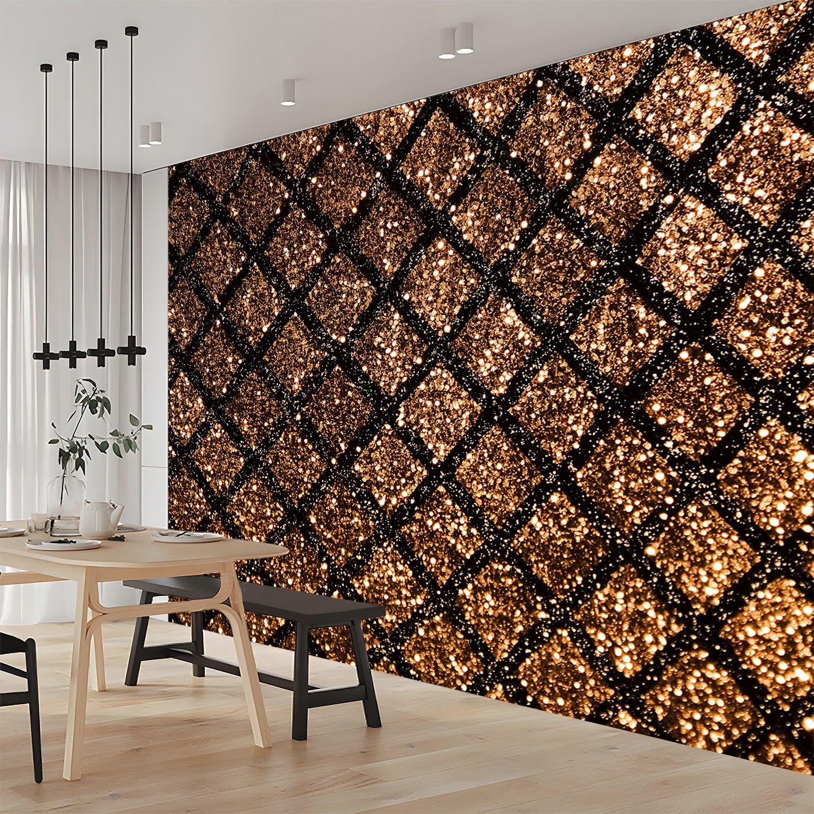 Panoramiczna tapeta tekstura cekiny złota czarna geometria 300 x 210 cm (szer. x wys.) tapeta z włókniny gigantyczny plakat ścienny 3D do salonu pokój dziecięcy dorosły pokój dziecięcy dekoracja