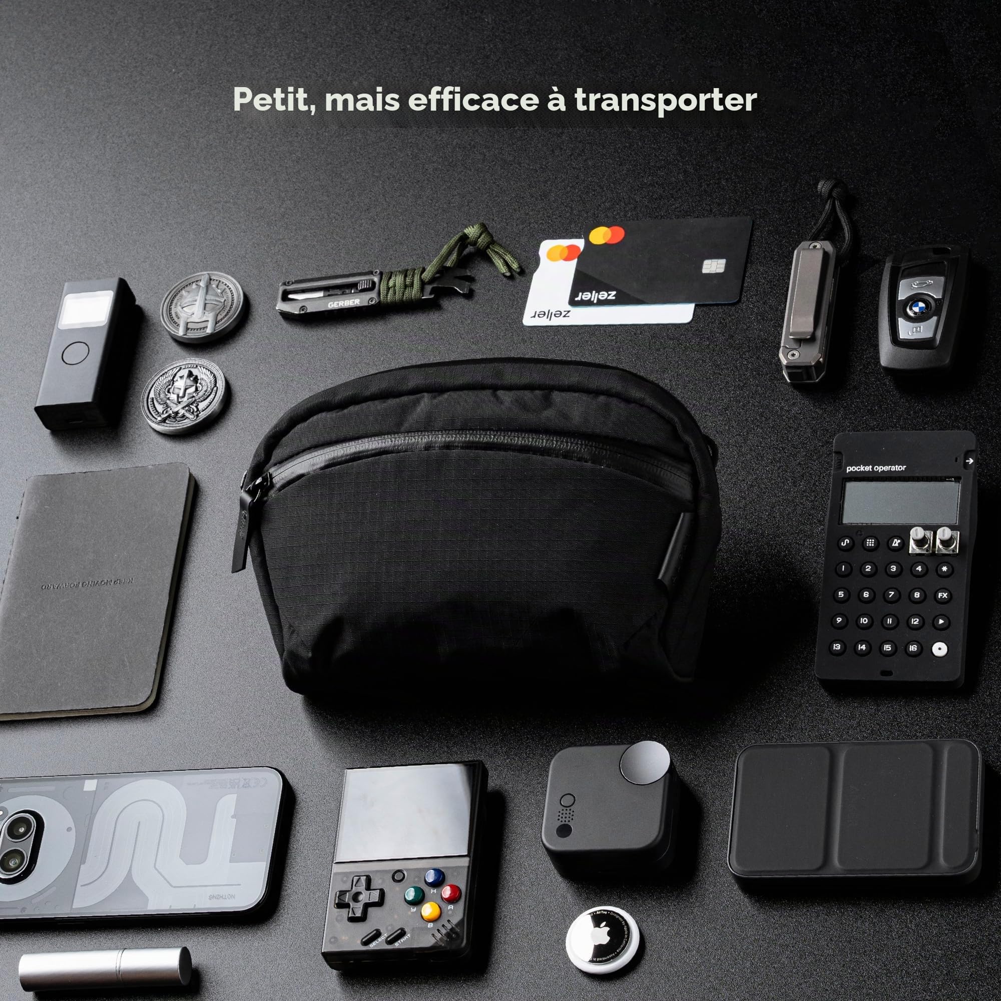 ALPAKA Flight Sling 1L, Sacoche Bandoulière, Sac Bandoulière Homme Compact avec Sangle d’Épaule Ajustable Amovible, Pochette Tech Résistant à l'eau, Porte-clés Intégré, Poche Arrière Discrète