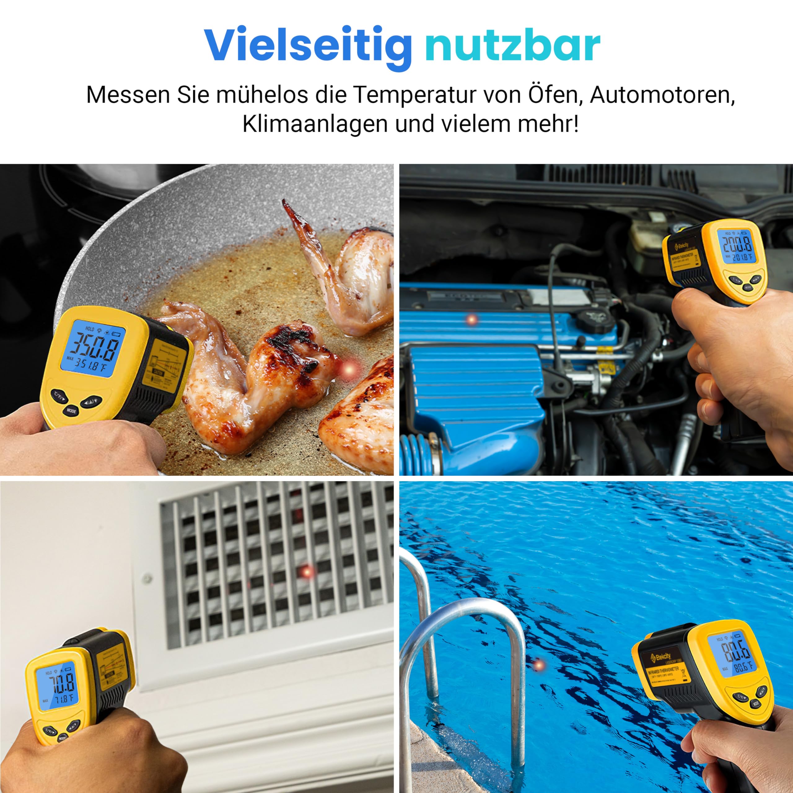 Etekcity Infrarot Thermometer -50 bis +610°C, Digital IR Pyrometer berührungslos Temperaturmessgerät, LCD Beleuchtung (Nicht für Menschen) für Kochen/Pizza Oven/Gefrierschrank/Industrie