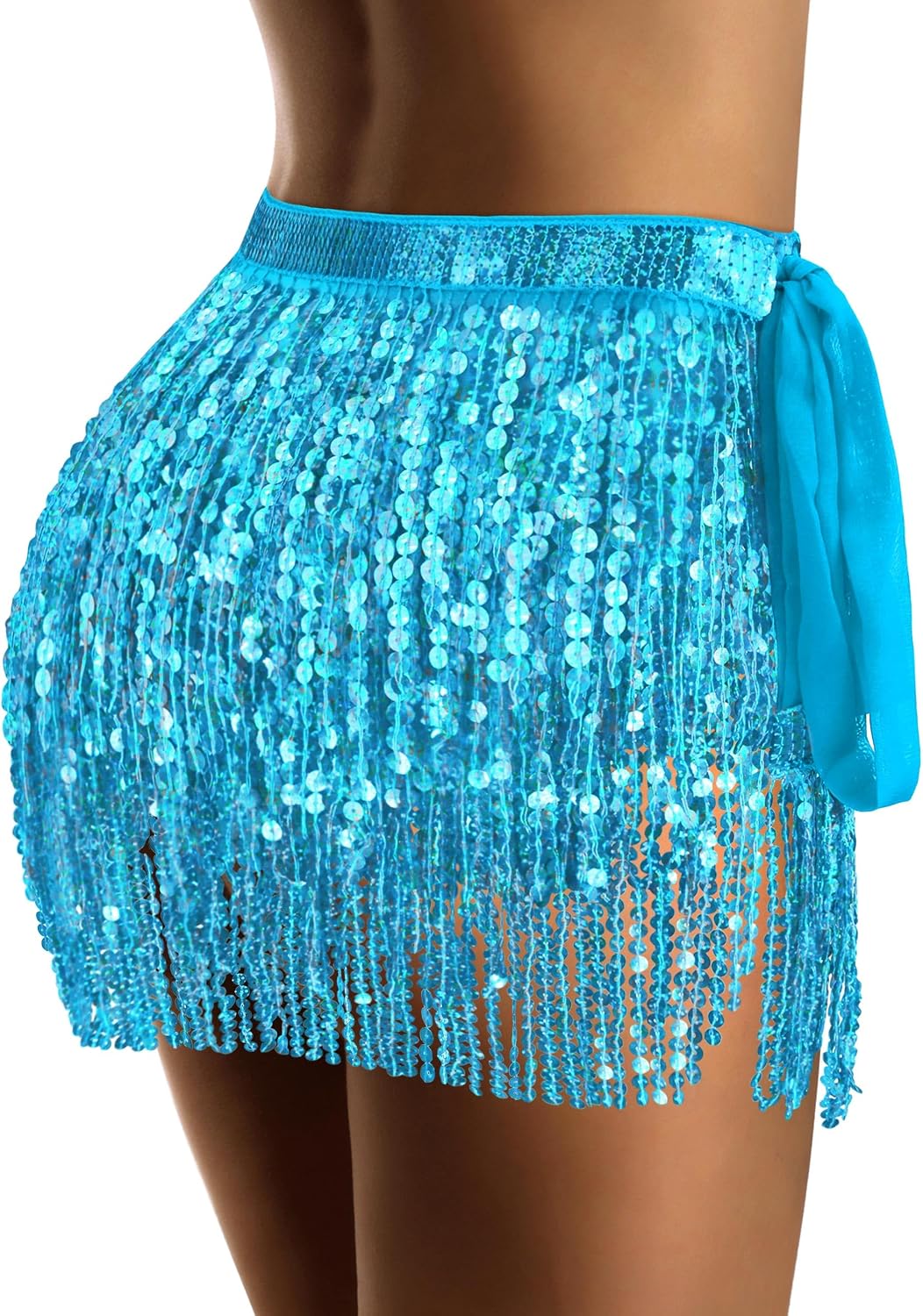 qikqik Sequin Skirt for Women Sparkly Skirt Tassel Skirts Halloween Sequin Fringe Skirts Belly Dance Glitter Rave Outfit Wrap