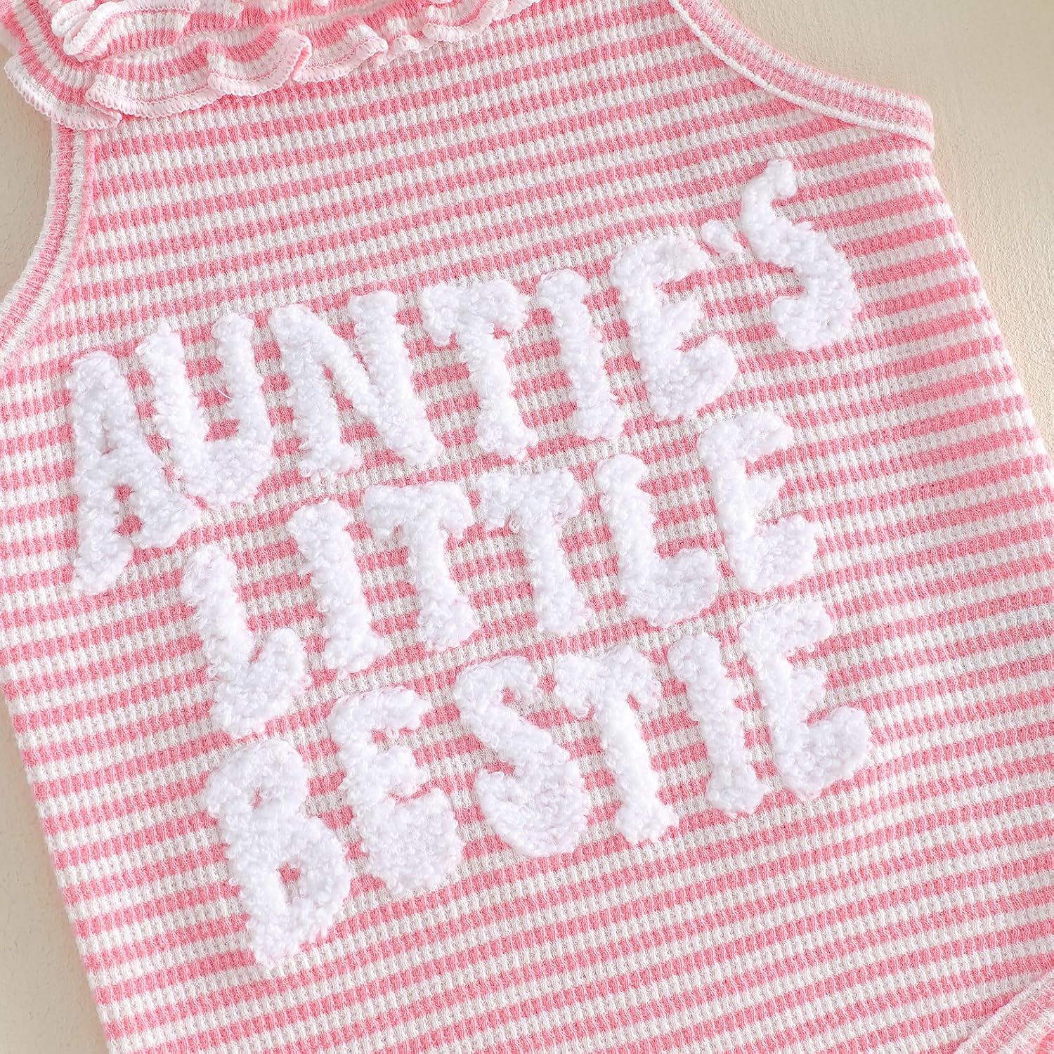 Newborn Baby Girl Summer Outfits Aunties Bestie Sleeveless Romper and Bloomer Shorts Matching Set Waffle Clothes