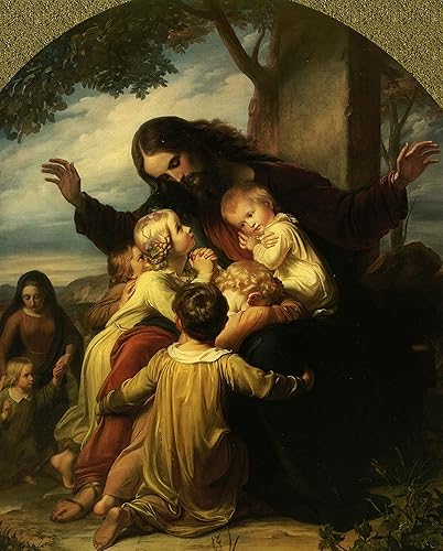 Imagen de impresión católica - Jesús con niños 3-8" x 10" listo para ser enmarcado