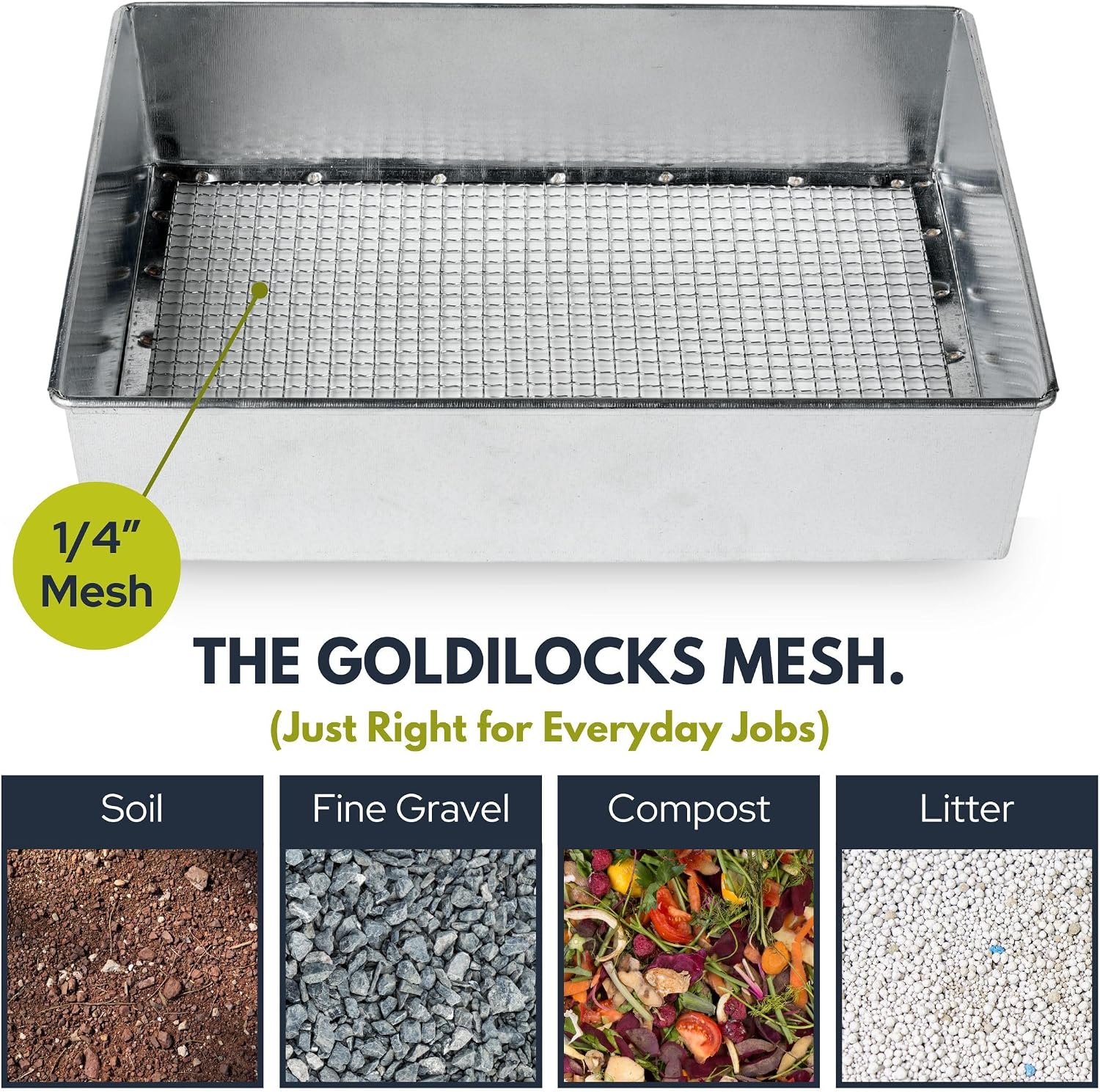 Soil Sifter, 1/4-inch Compact Galvanized Garden Sieve with Gloves