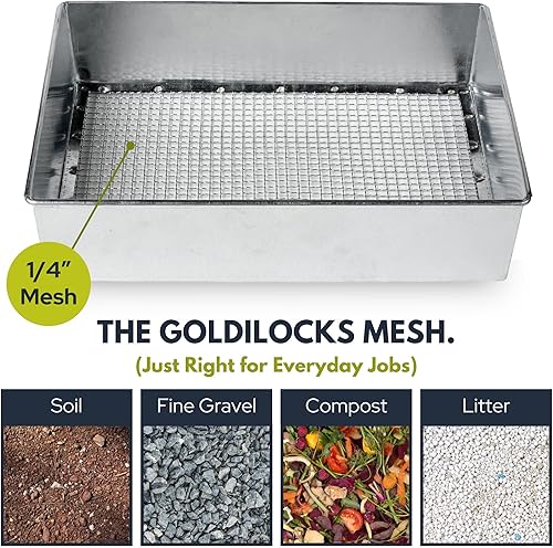 Miniatura 2 de Tamiz de suciedad de metal, 11 x 9 pulgadas, acero galvanizado con malla de alambre de 14 pulgadas, incluye guantes de trabajo