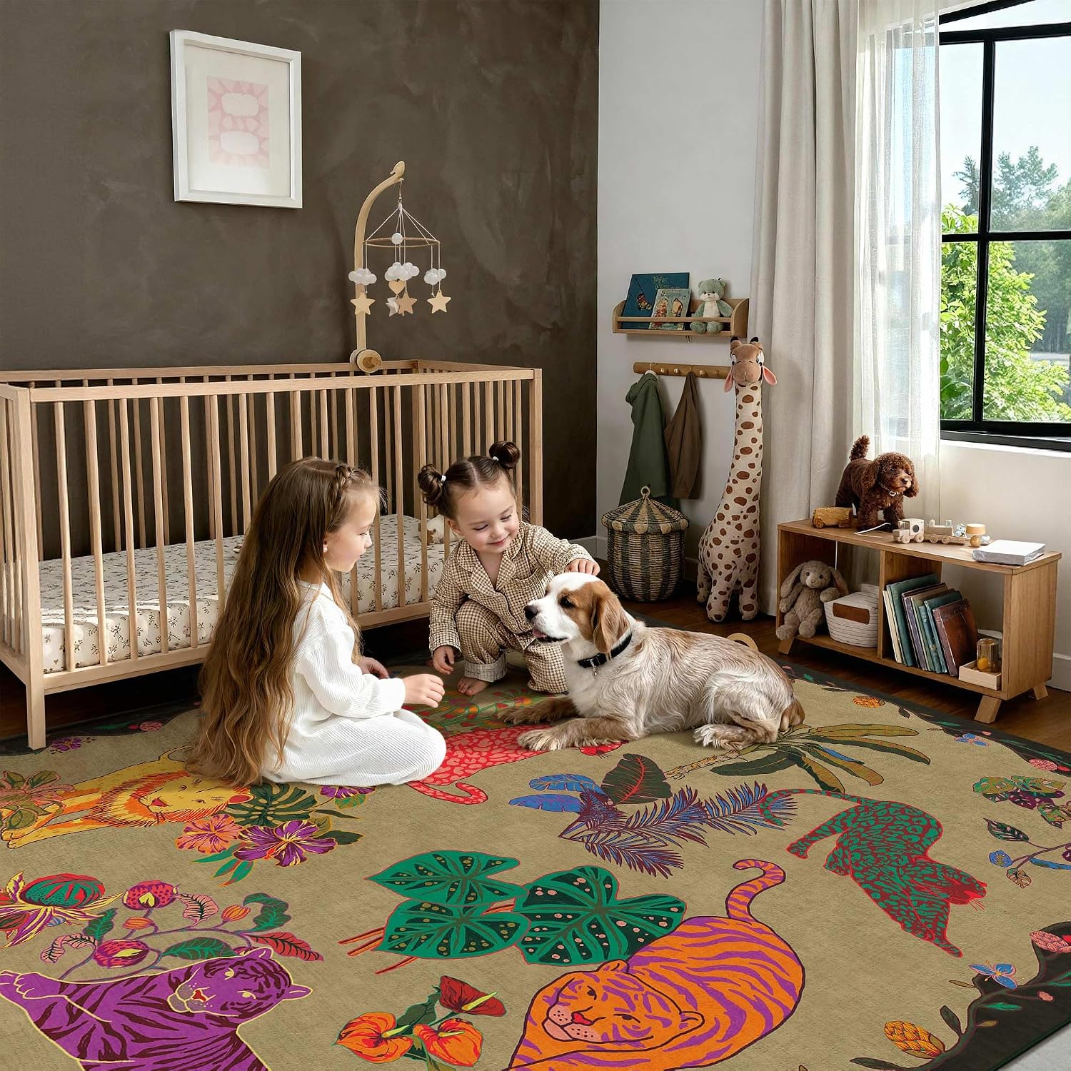 Kokia Area Rugs 9x12 for Living Room, Aesthetic Neutral Tan Animal Print Leopard Tiger Cheetah Pattern Rug, Soft Washable Easy to Clean, Rug for Bedroom, Playroom, Office, Dining Room