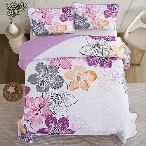 Miniatura 105 de DJY Juego de edredón de 3 piezas, tamaño Queen, con patrón floral amarillo, elegante colcha bohemia con 2 fundas de almohada, juego de ropa de cama