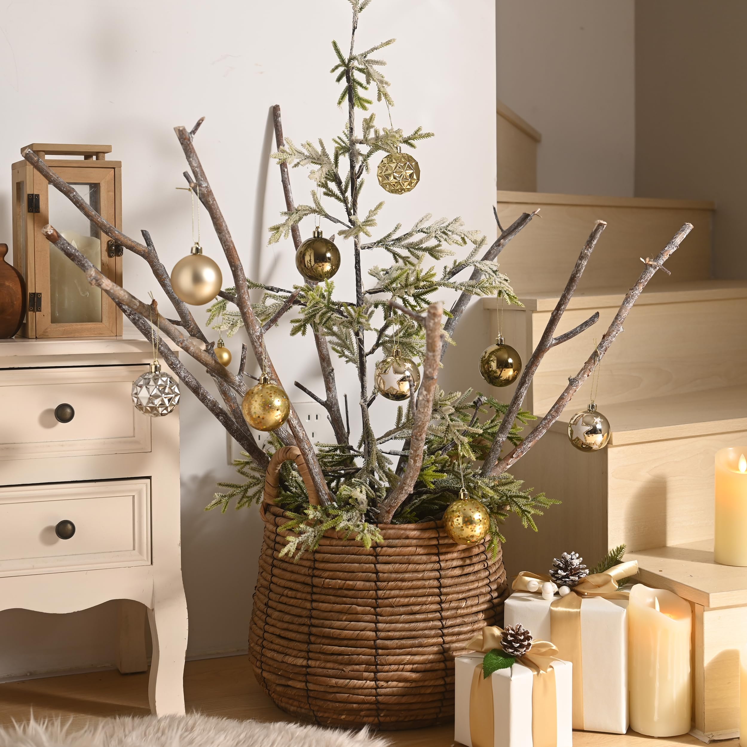 DecorbyHannah Décorations de Noël, décorations de sapin de Noël incassables et modernes sur le thème doré et blanc, 50 carats, boules décoratives à suspendre pour la maison, les fêtes, les vacances