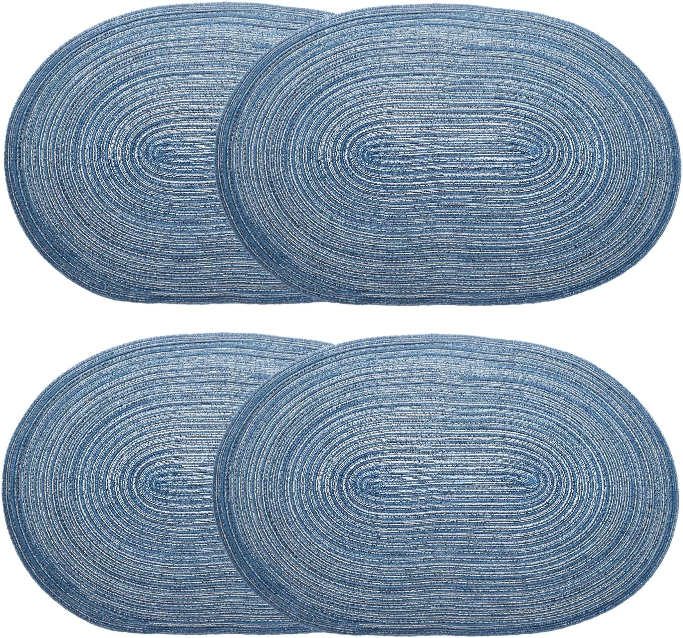 HARFINGTON 4pcs Oval Braided Placemats 20" Non-Slip Oval Table Mats for Dining Tables Washable Heat Insulation Woven Placemats Indoor Outdoor for Family Holiday Dinner, Dark Blue