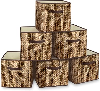 homyfort 11x11 Cube Storage Bins - Fabric Cubby Bins with Dual Handles, Collapsible Storage Organizer for Shelf, Closet, Nursery, Set of 6 PRINTING instead of Real Rattan Weaving