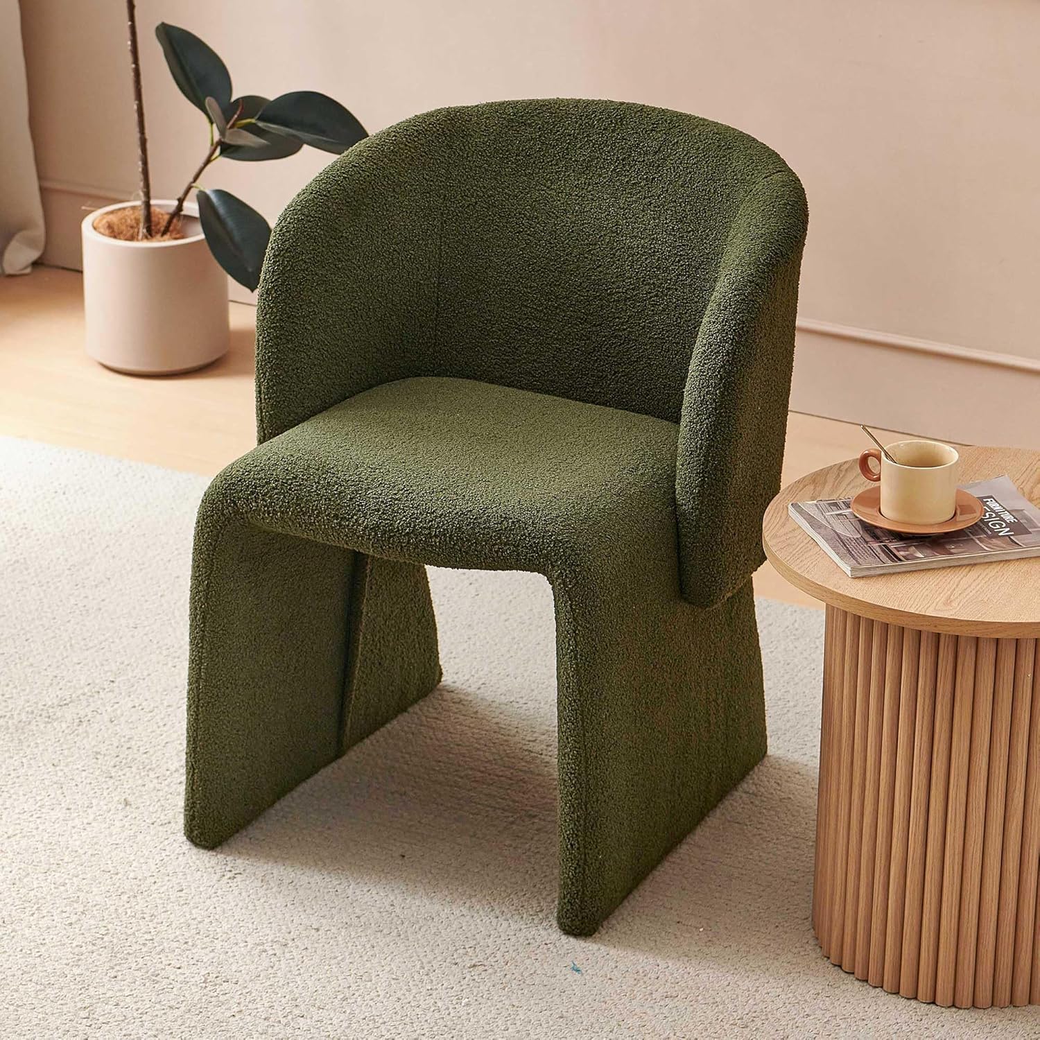 Upholstered Barrel Accent Chair, Mid-Century Morden Living Room Side Chair, Comfy Single Sofa Armchair for Bedroom, Living Room, Office, Kitchen, Green,Teddy Velvet,1 PC