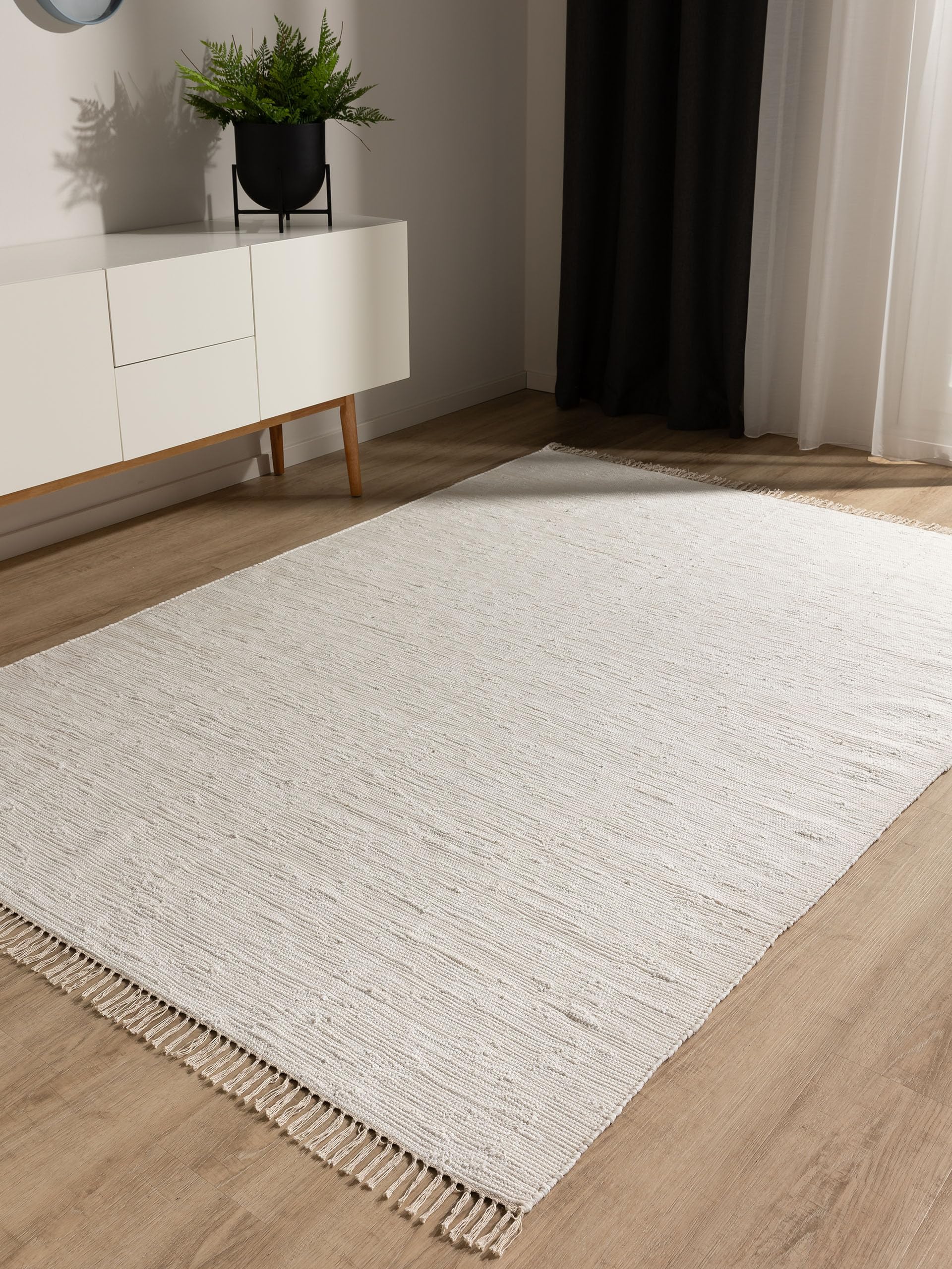 benuta Tom Pop - Alfombra de algodón (80 x 150 cm, tejida a mano, 100% algodón reciclado), color blanco