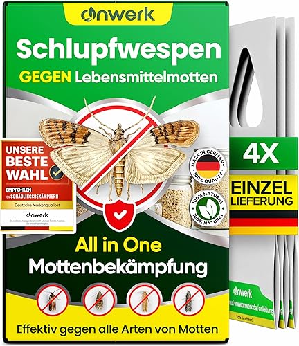 anwerk® Schlupfwespen gegen Lebensmittelmotten - 4 Karten à 1 Lieferung - Effektiv Lebensmittel Motten bekämpfen - Alternative zur Mottenfalle, Mottenspray, Pheromonfalle (4X Karten à 1 Lieferung)