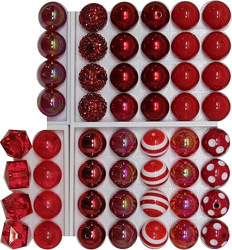 Miniatura 2 de Mezcla a granel de 52 cuentas de goma de mascar sueltas de acrílico rojo grueso, 11 estilos