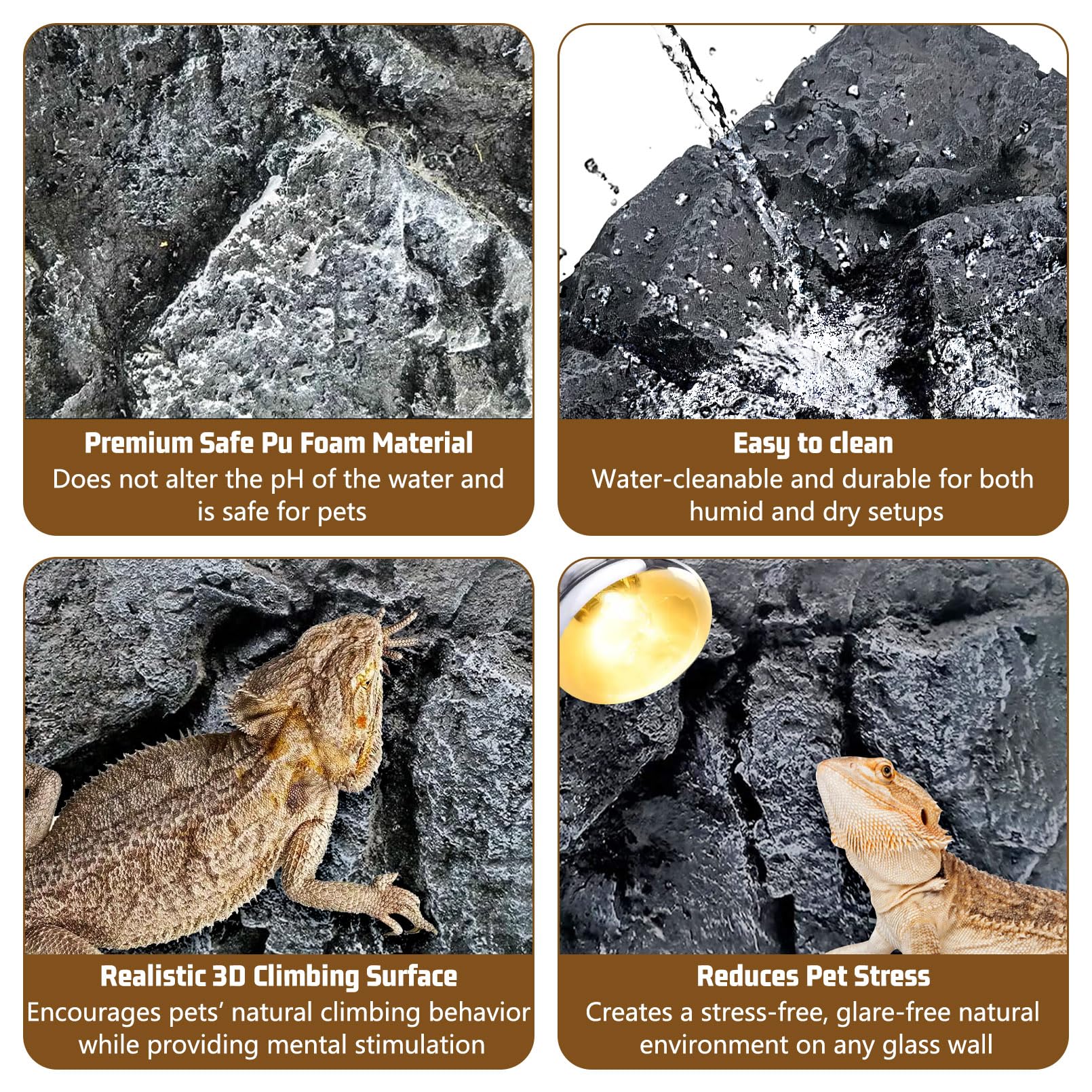Tfwadmx Toile de fond 3D pour terrarium de reptiles - Toile de fond stéréo pour amphibiens - Décoration murale d'habitat de serpent - Pour lézard, barbu, gecko, araignée, caméléon, tortue, poisson