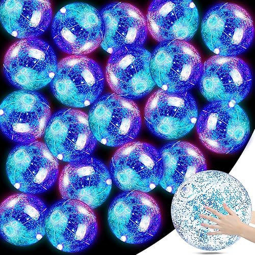 48 pelotas de playa de 12 pulgadas iluminadas para piscina, bola de playa que brilla en la oscuridad, pelota de playa inflable LED con confeti con