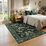 AIMPEAK Insect Roues de la zone verte foncée 3x5 pour le salon, Soft Non Slip Vintage Lavable Chambre à Butterfly Rug Sous le lit Tapis à faible-pile pour salle à manger Bureau Salle de jeux Cuisine Fleur Floral