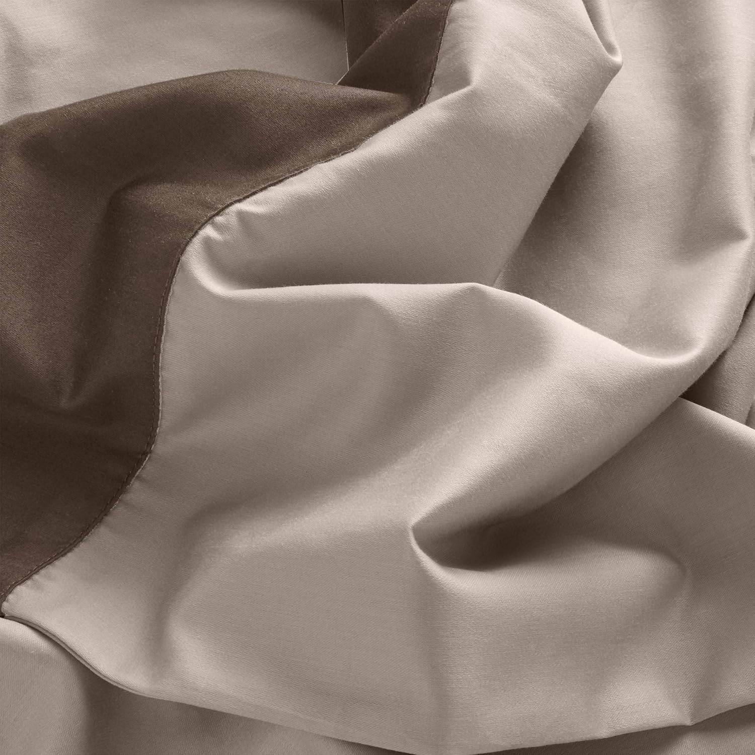 Amazon Brand – Rivet Color Block 100% Supima Cotton Bed Sheet Set, California King, Walnut / Mushroom