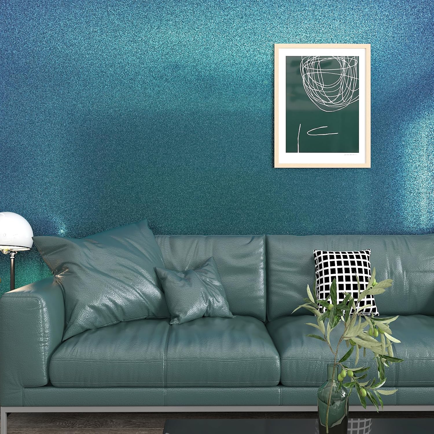 CHIHUT Iridescent Teal Blue Glitter Wallpaper - Peel and Stick for Bedroom Walls - 12"x472" Removable Self Adhesive Glossy Glitter Contact Paper for Cabinets, Countertops, Drawers