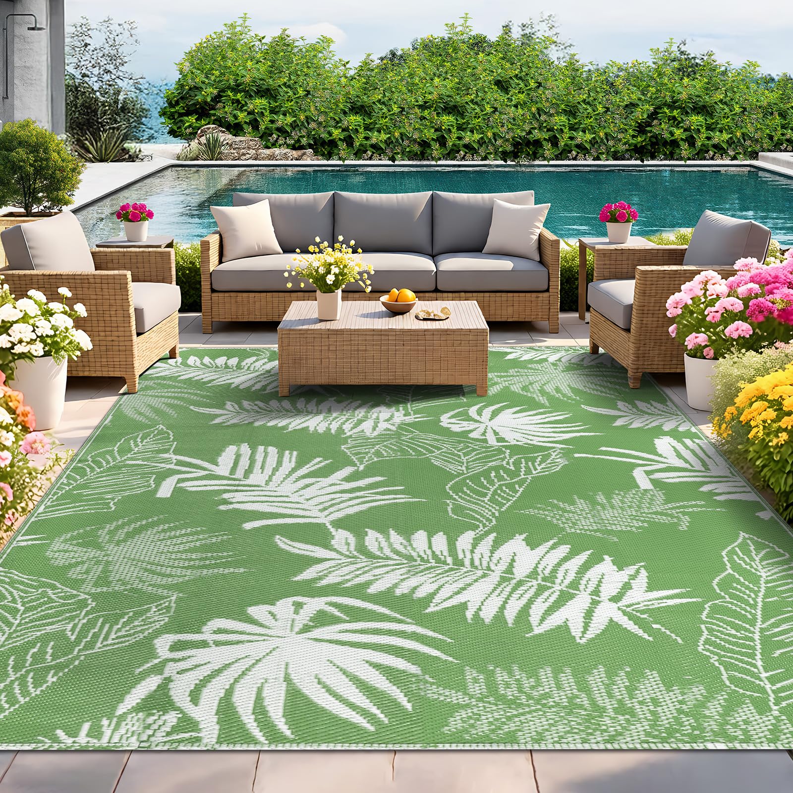 IMIYOKU Outdoor Rug for Patio Waterproof 180x270cm Reversible Large Outdoor Rug, Portable Plastic Straw Garden Rugs Carpet for Backyard RV Balcony Deck Picnic Camping