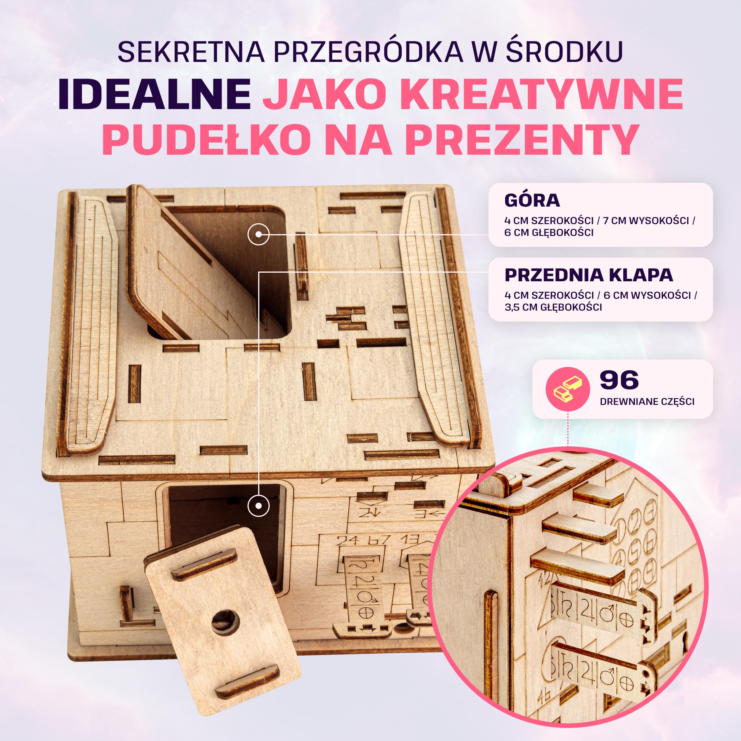 ESC WELT Space Box - Drewniane Pudełko Układanka z Brzozy dla Nastolatków - Zaawansowana Drewniana łamigłówka dla Przyjęcia Urodzinowego i Wieczoru Rodzinengo - 3D Drewniane Pudełko Układanka