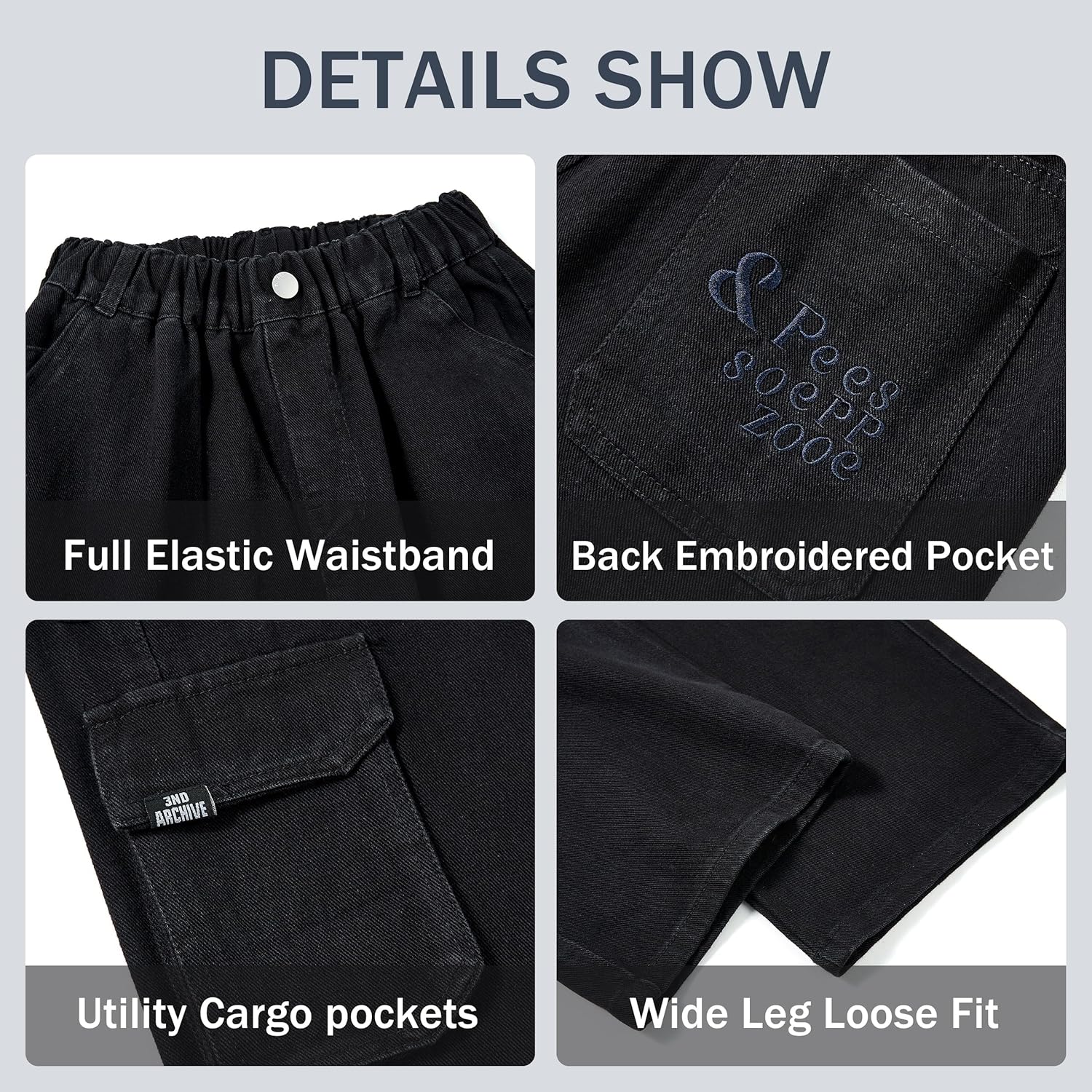 Rolanko Boys Baggy Cargo Jeans, Elastic Waist Wide Leg Y2k Hip Hop Denim Pants Kids Loose Fit Trousers Streetwear - Image 5