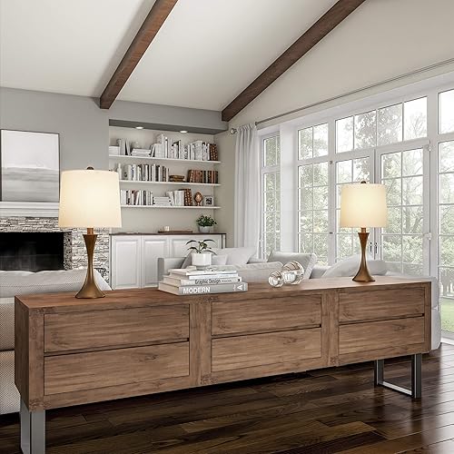 Miniatura 5 de Lavish Home - Juego de 2 lámparas de mesa modernas de mediados de siglo con base de trompeta acampanada de metal, incluye bombillas LED de bajo