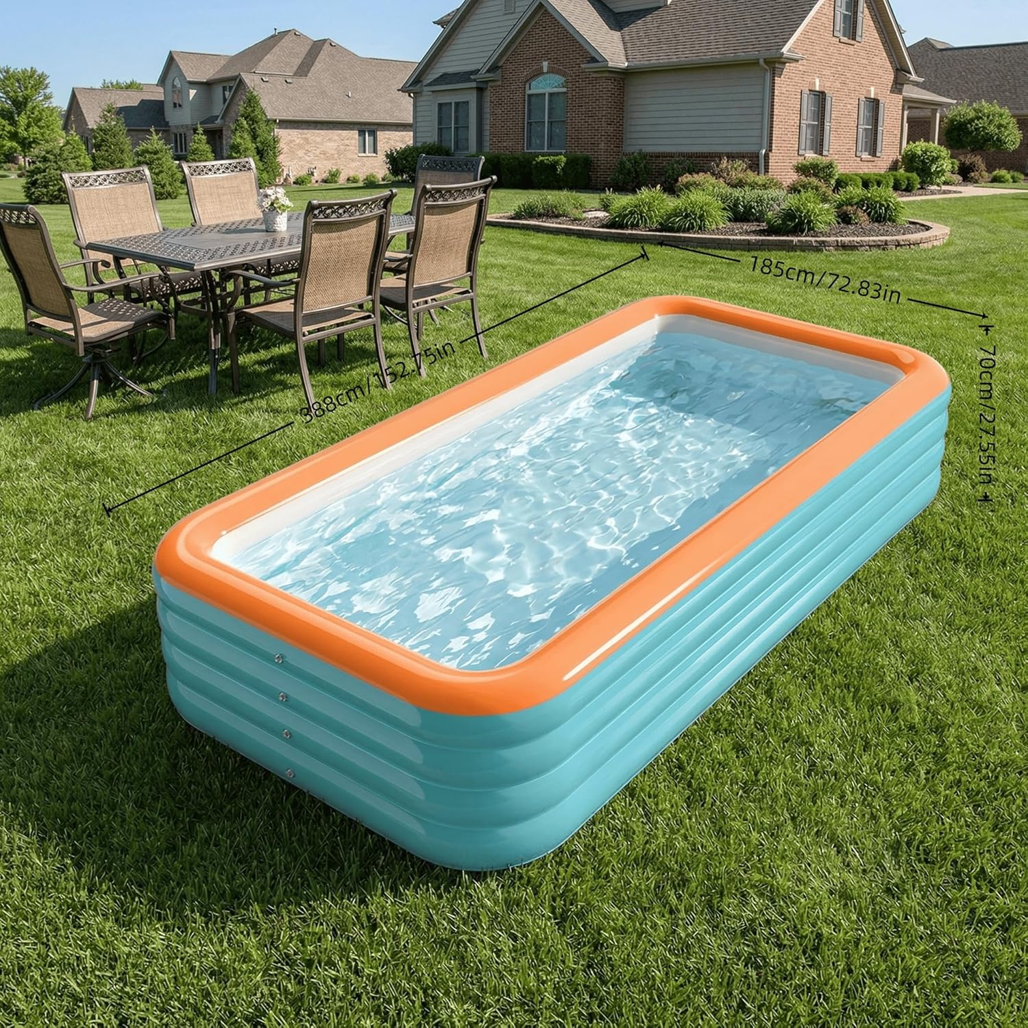 Four Floors Large Inflatable Swimming Pool 152x72x27 Inches Thick Durable Family Pool for All Ages Outdoor Backyard Garden Summer Water Party Fun（3.6m）