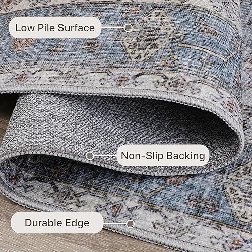 Miniatura 4 de Bavni Alfombra bohemia tribal lavable a máquina de 3 x 5 pulgadas, diseño vintage envejecido, de felpilla fina, para dormitorio, sala de estar,