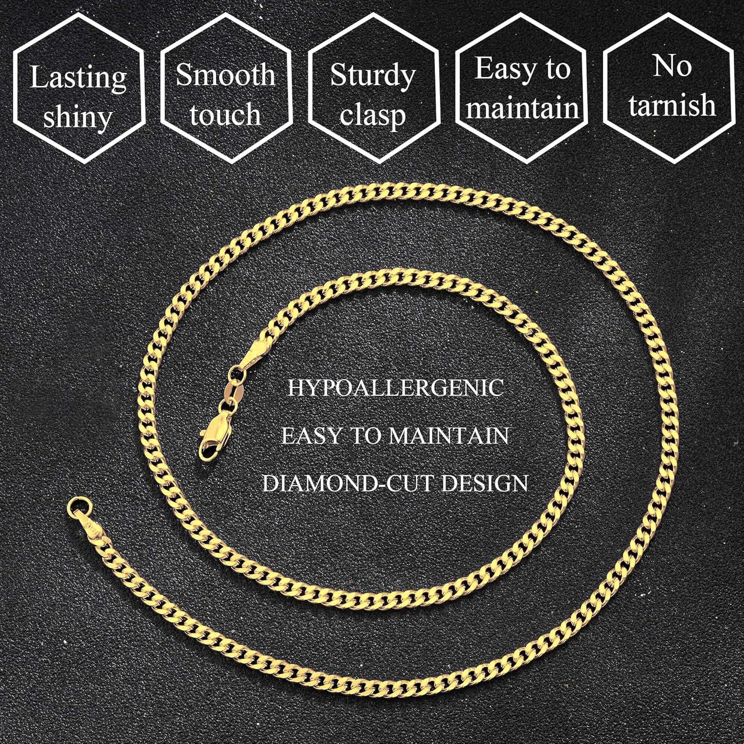 Cuban Link Chain for Men, 18K Gold Over 925 Sterling Silver 3.5MM/5MM/7MM Cuban Chain Diamond Cut Gold Chain Necklaces Gifts for Boyfriend Father Husband - Image 7